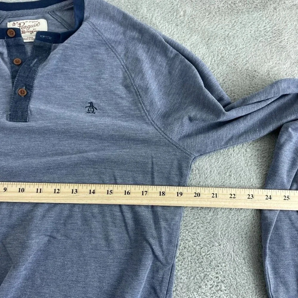 Original Penguin By Munsingwear Mens Blue Long Sleeve Henley Shirt L 4644 - Picture 6 of 8